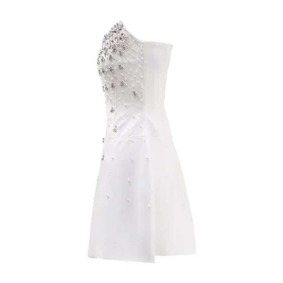 NWT Embellished Crystal Pearl Bridal Mini Dress - Picture 4 of 6
